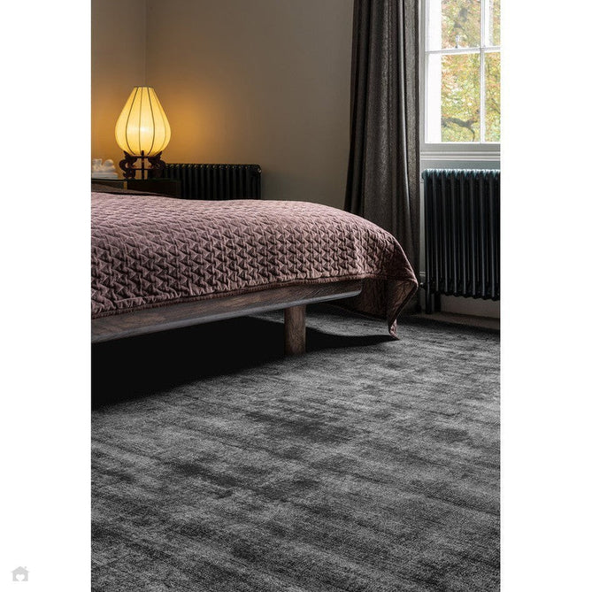 Blade Modern Plain Distressed Tonal Metallic Shimmer Hand-Woven Soft Textured Tip Sheared Loop Pile Silky Viscose Flatweave Charcoal Grey Rug-Asiatic Carpets-Rug Love - The Most Loved Rug Store