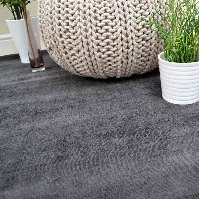 Blade Modern Plain Distressed Tonal Metallic Shimmer Hand-Woven Soft Textured Tip Sheared Loop Pile Silky Viscose Flatweave Charcoal Grey Rug-Asiatic Carpets-Rug Love - The Most Loved Rug Store