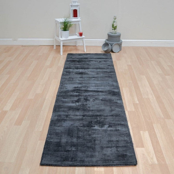 Blade Modern Plain Distressed Tonal Metallic Shimmer Hand-Woven Soft Textured Tip Sheared Loop Pile Silky Viscose Flatweave Charcoal Grey Runner-Asiatic Carpets-Rug Love - The Most Loved Rug Store