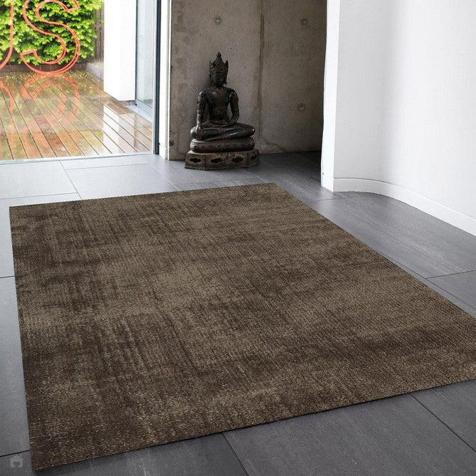 Blade Modern Plain Distressed Tonal Metallic Shimmer Hand-Woven Soft Textured Tip Sheared Loop Pile Silky Viscose Flatweave Chocolate Rug-Asiatic Carpets-Rug Love - The Most Loved Rug Store