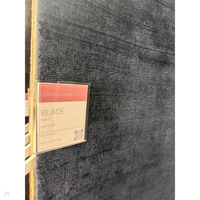 Blade Modern Plain Distressed Tonal Metallic Shimmer Hand-Woven Soft Textured Tip Sheared Loop Pile Silky Viscose Flatweave Navy Rug-Asiatic Carpets-Rug Love - The Most Loved Rug Store