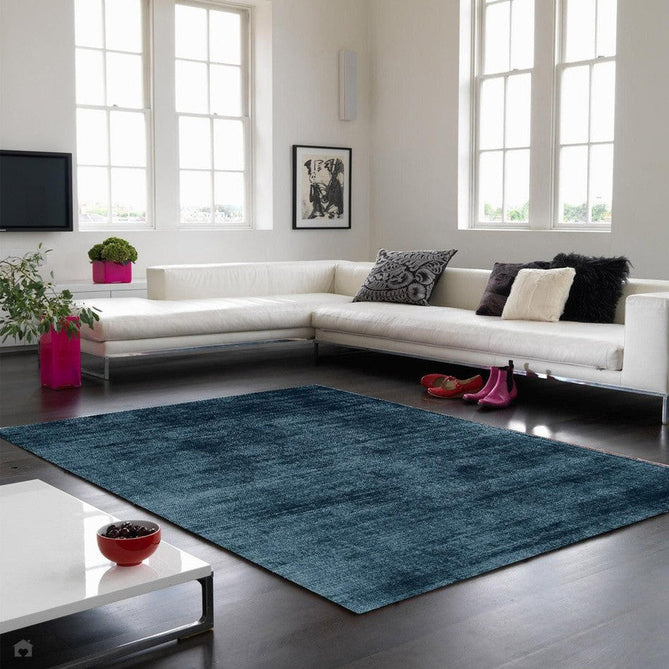 Blade Modern Plain Distressed Tonal Metallic Shimmer Hand-Woven Soft Textured Tip Sheared Loop Pile Silky Viscose Flatweave Teal Rug-Asiatic Carpets-Rug Love - The Most Loved Rug Store
