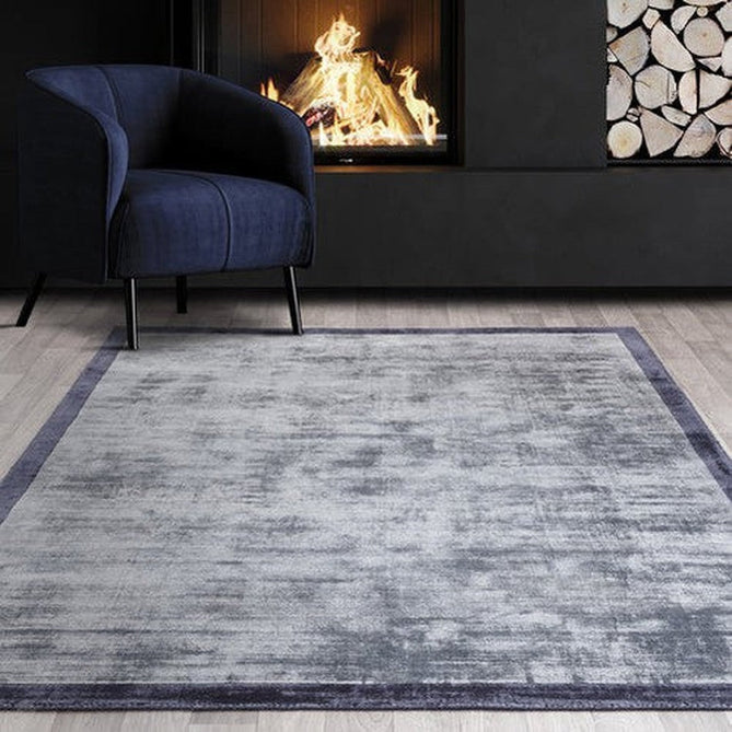 Blade Slim Border Modern Plain Distressed Tonal Metallic Shimmer Hand-Woven Soft Textured Tip Sheared Loop Pile Silky Viscose Flatweave Airforce Blue/Navy Border Rug-Asiatic Carpets-Rug Love - The Most Loved Rug Store