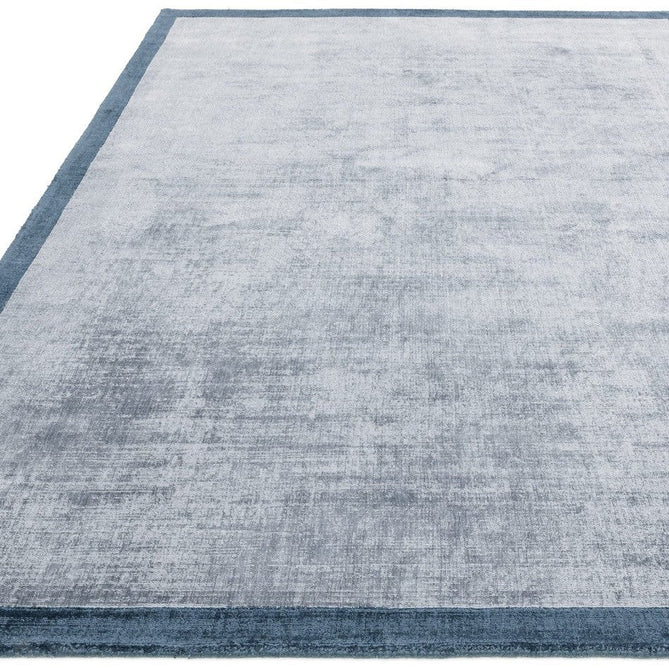Blade Slim Border Modern Plain Distressed Tonal Metallic Shimmer Hand-Woven Soft Textured Tip Sheared Loop Pile Silky Viscose Flatweave Airforce Blue/Navy Border Rug-Asiatic Carpets-Rug Love - The Most Loved Rug Store