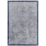Blade Slim Border Modern Plain Distressed Tonal Metallic Shimmer Hand-Woven Soft Textured Tip Sheared Loop Pile Silky Viscose Flatweave Airforce Blue/Navy Border Rug