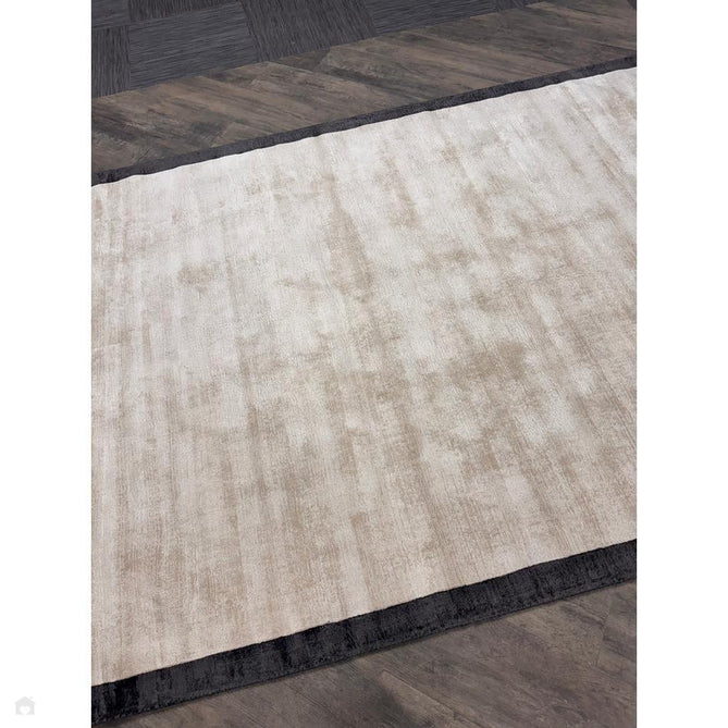 Blade Slim Border Modern Plain Distressed Tonal Metallic Shimmer Hand-Woven Soft Textured Tip Sheared Loop Pile Silky Viscose Flatweave Putty/Charcoal Border Rug 160 x 230 cm