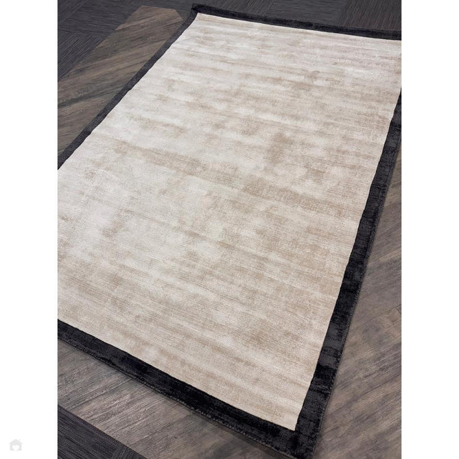 Blade Slim Border Modern Plain Distressed Tonal Metallic Shimmer Hand-Woven Soft Textured Tip Sheared Loop Pile Silky Viscose Flatweave Putty/Charcoal Border Rug 200x290 cm