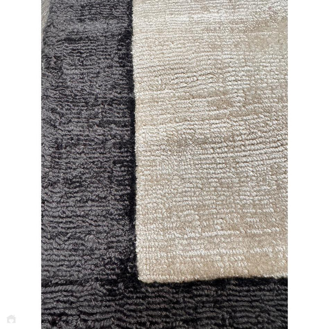 Blade Slim Border Modern Plain Distressed Tonal Metallic Shimmer Hand-Woven Soft Textured Tip Sheared Loop Pile Silky Viscose Flatweave Putty/Charcoal Border Rug 160 x 230 cm