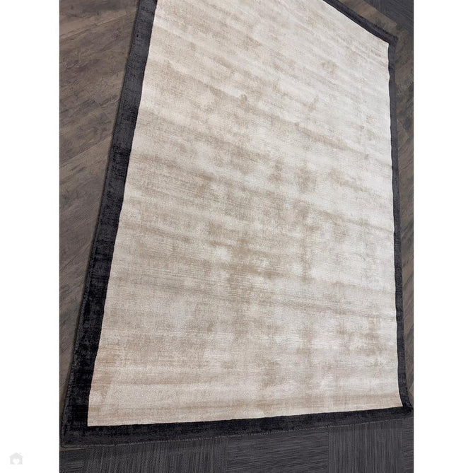 Blade Slim Border Modern Plain Distressed Tonal Metallic Shimmer Hand-Woven Soft Textured Tip Sheared Loop Pile Silky Viscose Flatweave Putty/Charcoal Border Rug 160 x 230 cm