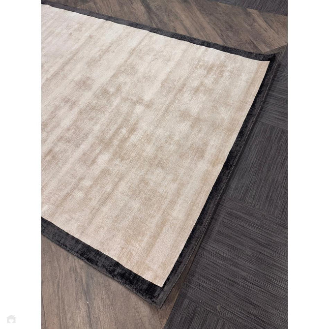 Blade Slim Border Modern Plain Distressed Tonal Metallic Shimmer Hand-Woven Soft Textured Tip Sheared Loop Pile Silky Viscose Flatweave Putty/Charcoal Border Rug-Asiatic Carpets-Rug Love - The Most Loved Rug Store