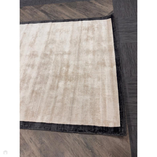 Blade Slim Border Modern Plain Distressed Tonal Metallic Shimmer Hand-Woven Soft Textured Tip Sheared Loop Pile Silky Viscose Flatweave Putty/Charcoal Border Rug-Asiatic Carpets-Rug Love - The Most Loved Rug Store