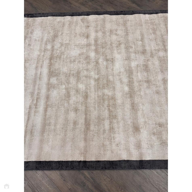 Blade Slim Border Modern Plain Distressed Tonal Metallic Shimmer Hand-Woven Soft Textured Tip Sheared Loop Pile Silky Viscose Flatweave Putty/Charcoal Border Rug-Asiatic Carpets-Rug Love - The Most Loved Rug Store
