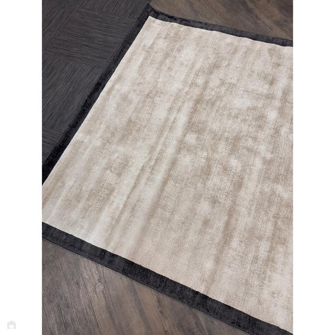 Blade Slim Border Modern Plain Distressed Tonal Metallic Shimmer Hand-Woven Soft Textured Tip Sheared Loop Pile Silky Viscose Flatweave Putty/Charcoal Border Rug-Asiatic Carpets-Rug Love - The Most Loved Rug Store