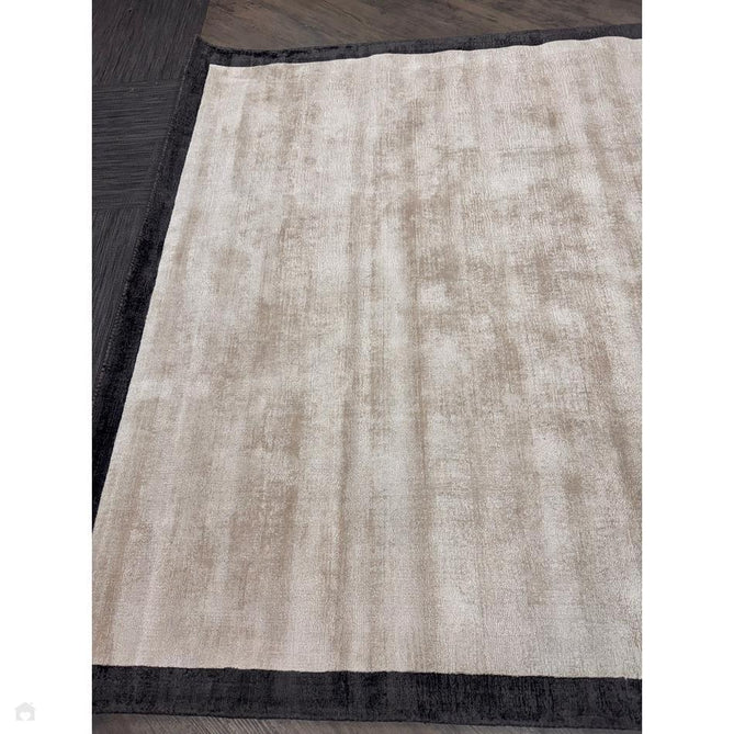 Blade Slim Border Modern Plain Distressed Tonal Metallic Shimmer Hand-Woven Soft Textured Tip Sheared Loop Pile Silky Viscose Flatweave Putty/Charcoal Border Rug-Asiatic Carpets-Rug Love - The Most Loved Rug Store