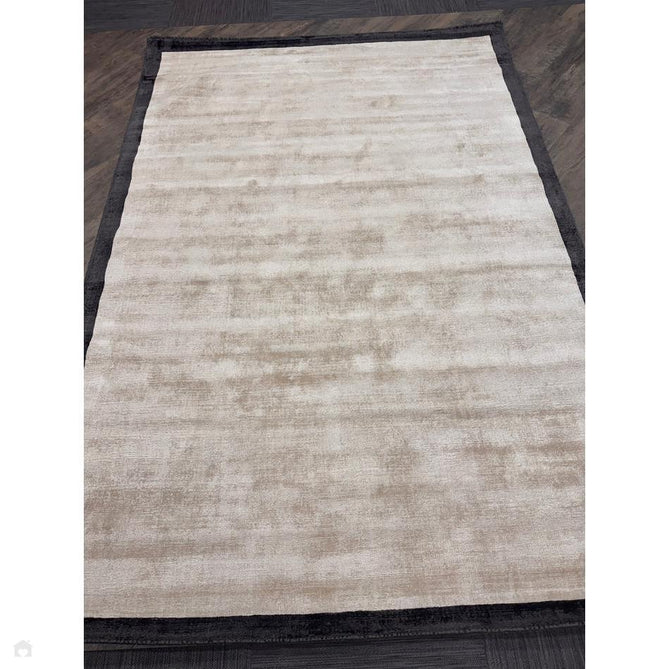 Blade Slim Border Modern Plain Distressed Tonal Metallic Shimmer Hand-Woven Soft Textured Tip Sheared Loop Pile Silky Viscose Flatweave Putty/Charcoal Border Rug-Asiatic Carpets-Rug Love - The Most Loved Rug Store