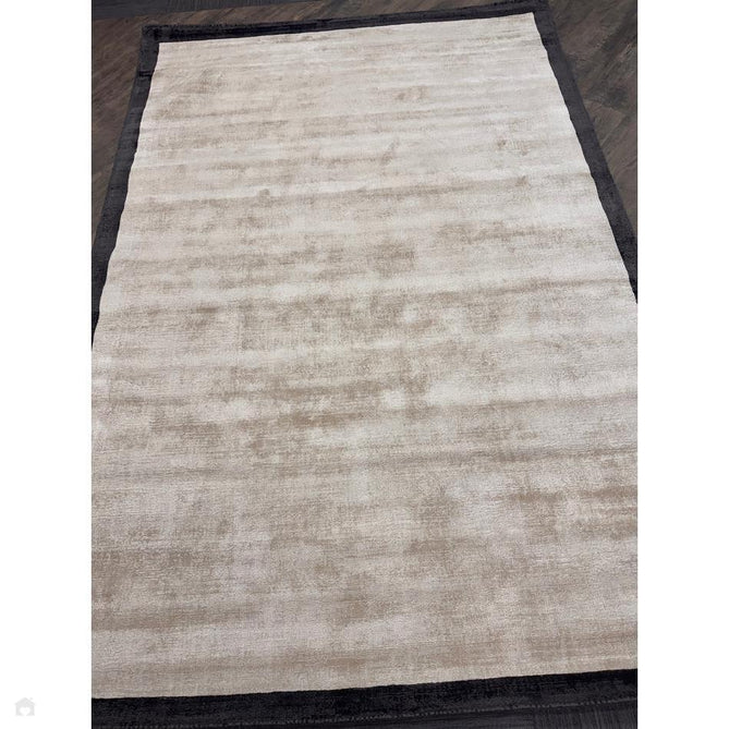 Blade Slim Border Modern Plain Distressed Tonal Metallic Shimmer Hand-Woven Soft Textured Tip Sheared Loop Pile Silky Viscose Flatweave Putty/Charcoal Border Rug-Asiatic Carpets-Rug Love - The Most Loved Rug Store