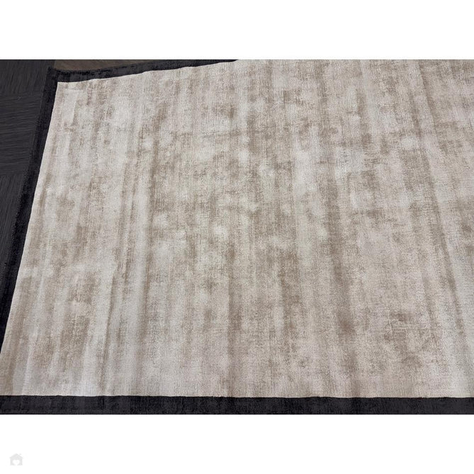 Blade Slim Border Modern Plain Distressed Tonal Metallic Shimmer Hand-Woven Soft Textured Tip Sheared Loop Pile Silky Viscose Flatweave Putty/Charcoal Border Rug-Asiatic Carpets-Rug Love - The Most Loved Rug Store
