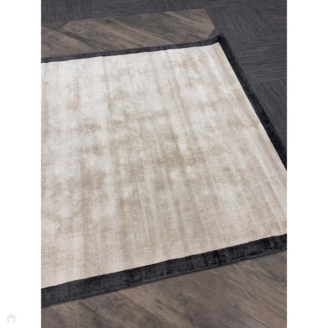Blade Slim Border Modern Plain Distressed Tonal Metallic Shimmer Hand-Woven Soft Textured Tip Sheared Loop Pile Silky Viscose Flatweave Putty/Charcoal Border Rug-Asiatic Carpets-Rug Love - The Most Loved Rug Store