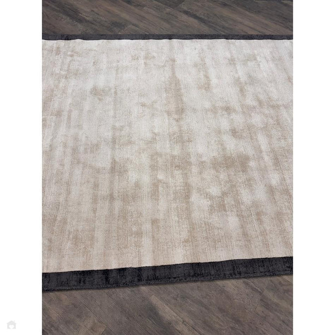 Blade Slim Border Modern Plain Distressed Tonal Metallic Shimmer Hand-Woven Soft Textured Tip Sheared Loop Pile Silky Viscose Flatweave Putty/Charcoal Border Rug-Asiatic Carpets-Rug Love - The Most Loved Rug Store