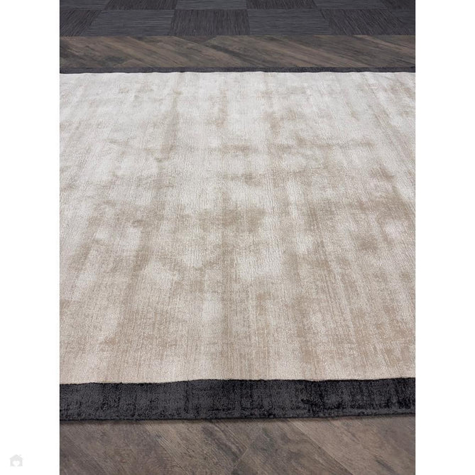 Blade Slim Border Modern Plain Distressed Tonal Metallic Shimmer Hand-Woven Soft Textured Tip Sheared Loop Pile Silky Viscose Flatweave Putty/Charcoal Border Rug-Asiatic Carpets-Rug Love - The Most Loved Rug Store