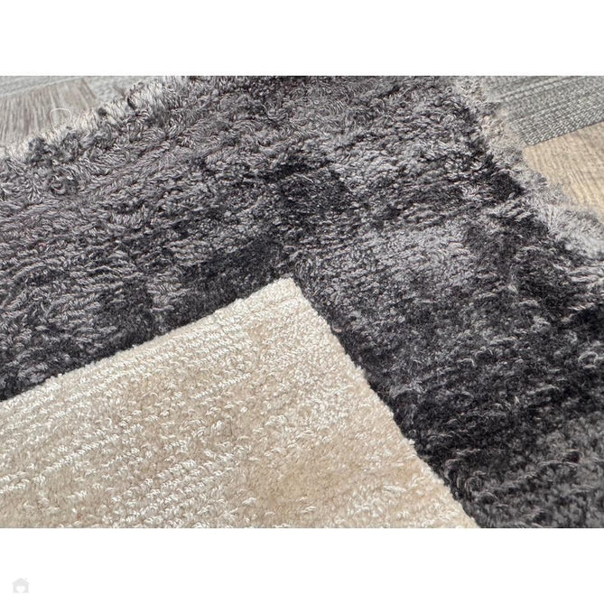 Blade Slim Border Modern Plain Distressed Tonal Metallic Shimmer Hand-Woven Soft Textured Tip Sheared Loop Pile Silky Viscose Flatweave Putty/Charcoal Border Rug-Asiatic Carpets-Rug Love - The Most Loved Rug Store