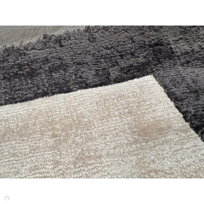 Blade Slim Border Modern Plain Distressed Tonal Metallic Shimmer Hand-Woven Soft Textured Tip Sheared Loop Pile Silky Viscose Flatweave Putty/Charcoal Border Rug-Asiatic Carpets-Rug Love - The Most Loved Rug Store