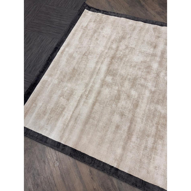 Blade Slim Border Modern Plain Distressed Tonal Metallic Shimmer Hand-Woven Soft Textured Tip Sheared Loop Pile Silky Viscose Flatweave Putty/Silver Border Rug-Asiatic Carpets-Rug Love - The Most Loved Rug Store