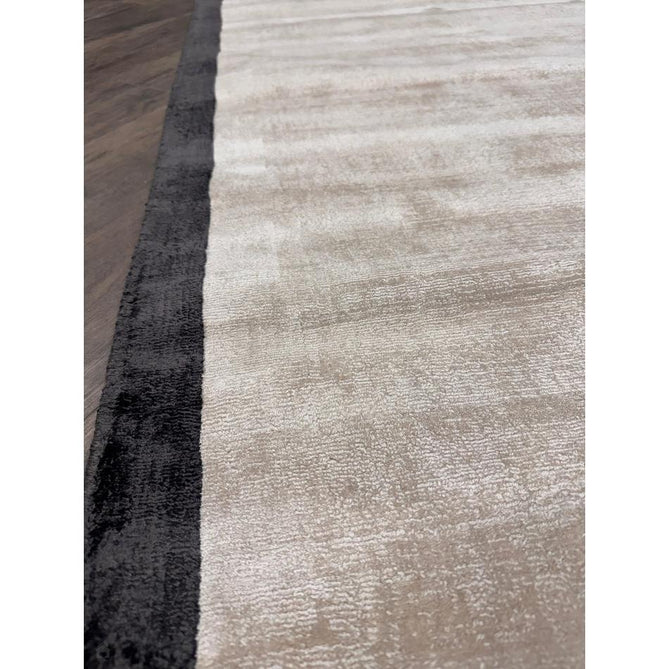 Blade Slim Border Modern Plain Distressed Tonal Metallic Shimmer Hand-Woven Soft Textured Tip Sheared Loop Pile Silky Viscose Flatweave Putty/Silver Border Rug-Asiatic Carpets-Rug Love - The Most Loved Rug Store