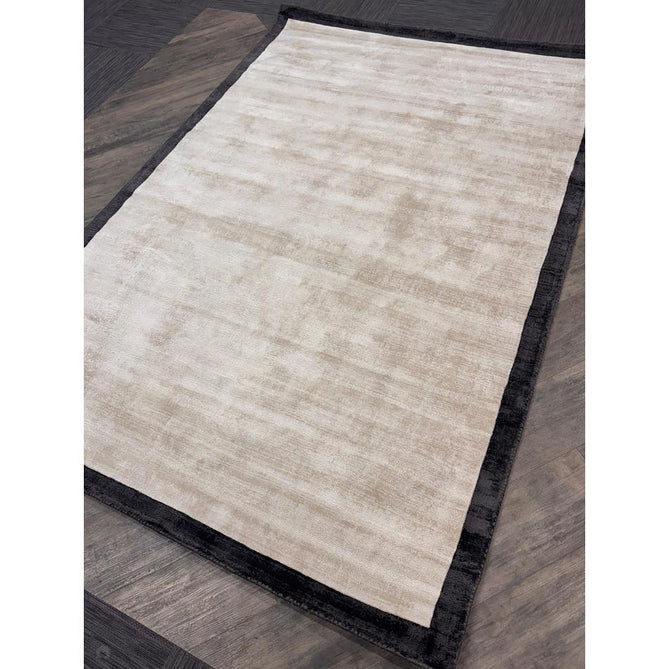 Blade Slim Border Modern Plain Distressed Tonal Metallic Shimmer Hand-Woven Soft Textured Tip Sheared Loop Pile Silky Viscose Flatweave Putty/Silver Border Rug-Asiatic Carpets-Rug Love - The Most Loved Rug Store