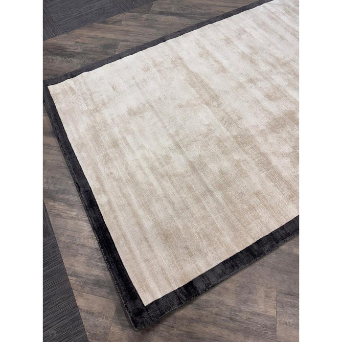 Blade Slim Border Modern Plain Distressed Tonal Metallic Shimmer Hand-Woven Soft Textured Tip Sheared Loop Pile Silky Viscose Flatweave Putty/Silver Border Rug-Asiatic Carpets-Rug Love - The Most Loved Rug Store