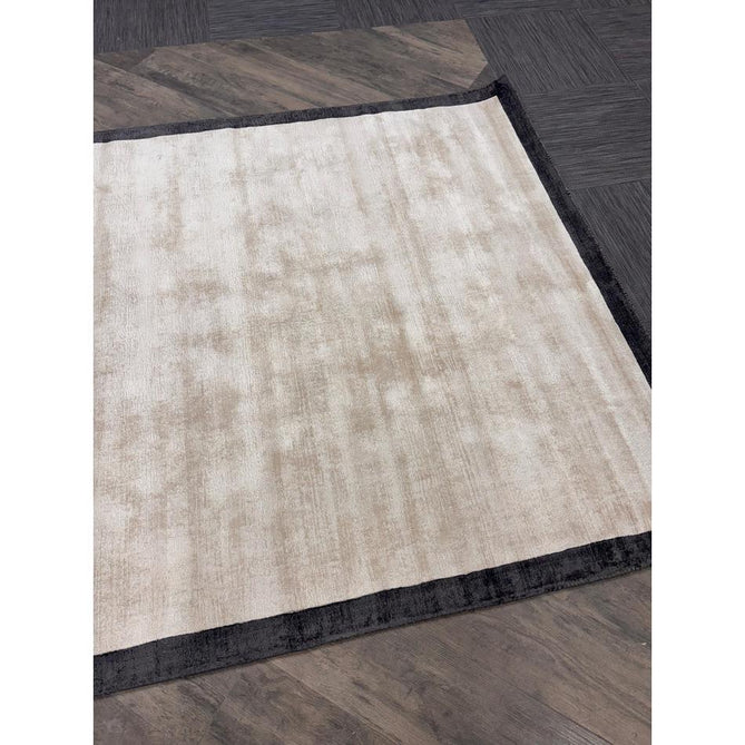 Blade Slim Border Modern Plain Distressed Tonal Metallic Shimmer Hand-Woven Soft Textured Tip Sheared Loop Pile Silky Viscose Flatweave Putty/Silver Border Rug-Asiatic Carpets-Rug Love - The Most Loved Rug Store