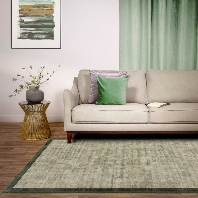 Blade Slim Border Modern Plain Distressed Tonal Metallic Shimmer Hand-Woven Soft Textured Tip Sheared Loop Pile Silky Viscose Flatweave Sage/Olive Green Border Rug-Asiatic Carpets-Rug Love - The Most Loved Rug Store