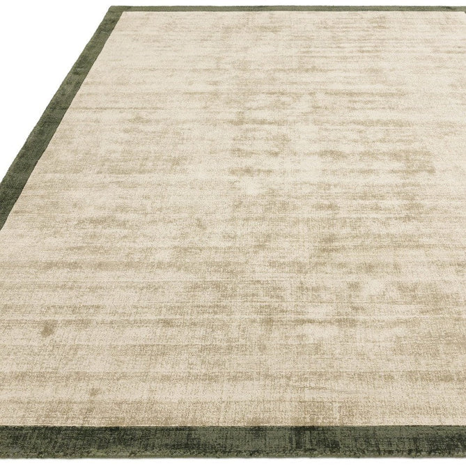 Blade Slim Border Modern Plain Distressed Tonal Metallic Shimmer Hand-Woven Soft Textured Tip Sheared Loop Pile Silky Viscose Flatweave Sage/Olive Green Border Rug-Asiatic Carpets-Rug Love - The Most Loved Rug Store