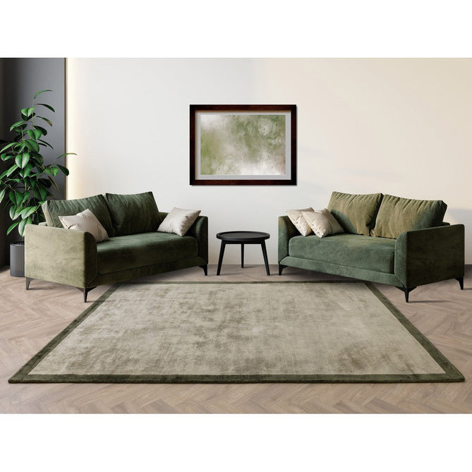 Blade Slim Border Modern Plain Distressed Tonal Metallic Shimmer Hand-Woven Soft Textured Tip Sheared Loop Pile Silky Viscose Flatweave Sage/Olive Green Border Rug-Asiatic Carpets-Rug Love - The Most Loved Rug Store