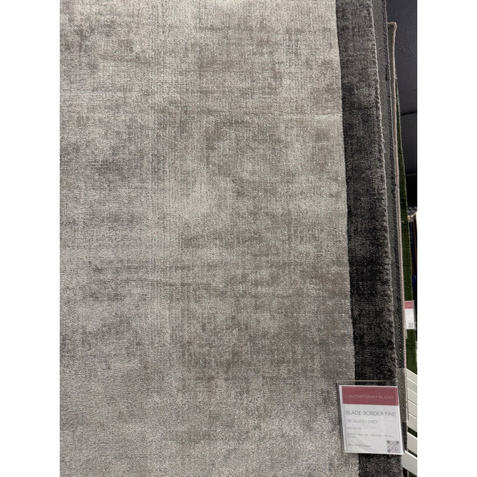 Blade Slim Border Modern Plain Distressed Tonal Metallic Shimmer Hand-Woven Soft Textured Tip Sheared Loop Pile Silky Viscose Flatweave Silver/Grey Border Rug-Asiatic Carpets-Rug Love - The Most Loved Rug Store