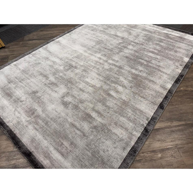 Blade Slim Border Modern Plain Distressed Tonal Metallic Shimmer Hand-Woven Soft Textured Tip Sheared Loop Pile Silky Viscose Flatweave Silver/Grey Border Rug-Asiatic Carpets-Rug Love - The Most Loved Rug Store