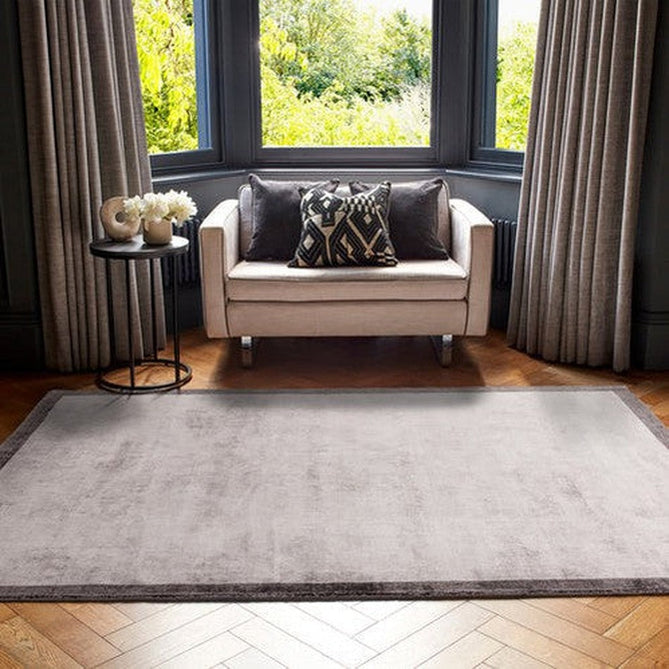 Blade Slim Border Modern Plain Distressed Tonal Metallic Shimmer Hand-Woven Soft Textured Tip Sheared Loop Pile Silky Viscose Flatweave Silver/Grey Border Rug-Asiatic Carpets-Rug Love - The Most Loved Rug Store