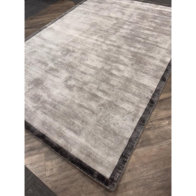 Blade Slim Border Modern Plain Distressed Tonal Metallic Shimmer Hand-Woven Soft Textured Tip Sheared Loop Pile Silky Viscose Flatweave Silver/Grey Border Rug-Asiatic Carpets-Rug Love - The Most Loved Rug Store