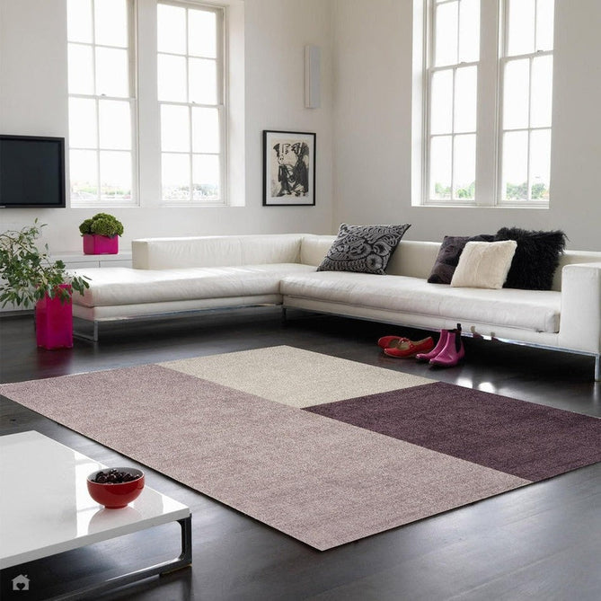 Blox Modern Plain Geometric Colour Block Hand-Woven Textured Low Profile Sheared Wool Loop Pile Heather/Purple/Grey Rug-Asiatic Carpets-Rug Love - The Most Loved Rug Store