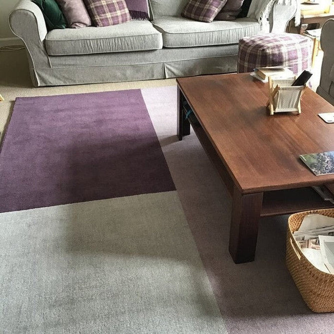 Blox Modern Plain Geometric Colour Block Hand-Woven Textured Low Profile Sheared Wool Loop Pile Heather/Purple/Grey Rug-Asiatic Carpets-Rug Love - The Most Loved Rug Store