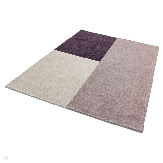 Blox Modern Plain Geometric Colour Block Hand-Woven Textured Low Profile Sheared Wool Loop Pile Heather/Purple/Grey Rug-Asiatic Carpets-Rug Love - The Most Loved Rug Store
