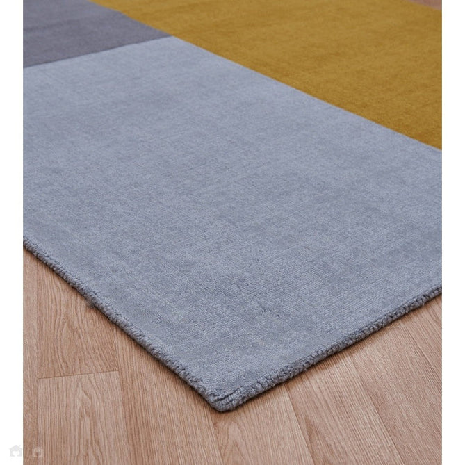 Blox Modern Plain Geometric Colour Block Hand-Woven Textured Low Profile Sheared Wool Loop Pile Mustard Yellow/Silver/Grey Rug-Asiatic Carpets-Rug Love - The Most Loved Rug Store