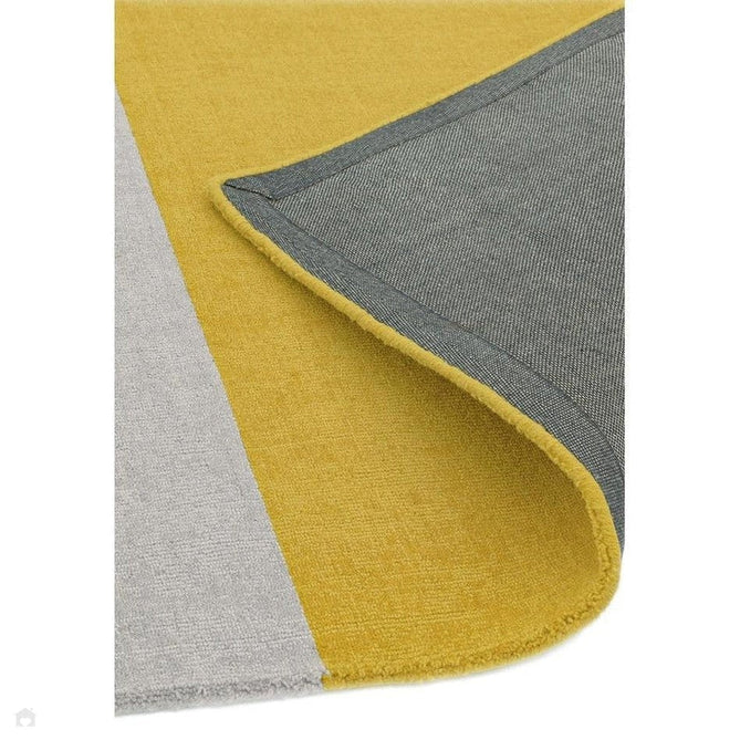 Blox Modern Plain Geometric Colour Block Hand-Woven Textured Low Profile Sheared Wool Loop Pile Mustard Yellow/Silver/Grey Rug-Asiatic Carpets-Rug Love - The Most Loved Rug Store