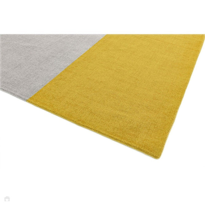 Blox Modern Plain Geometric Colour Block Hand-Woven Textured Low Profile Sheared Wool Loop Pile Mustard Yellow/Silver/Grey Rug-Asiatic Carpets-Rug Love - The Most Loved Rug Store