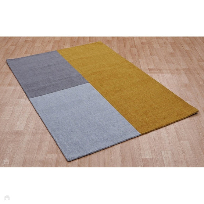 Blox Modern Plain Geometric Colour Block Hand-Woven Textured Low Profile Sheared Wool Loop Pile Mustard Yellow/Silver/Grey Rug-Asiatic Carpets-Rug Love - The Most Loved Rug Store