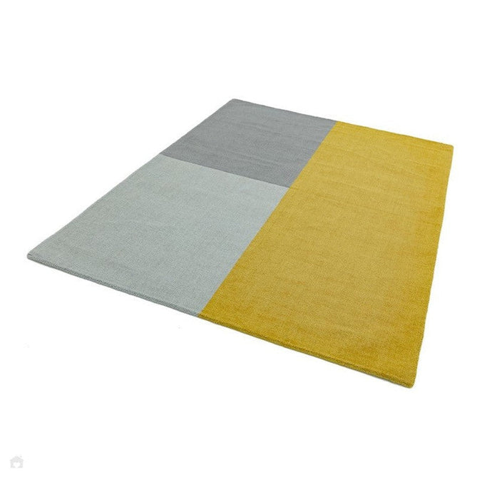 Blox Modern Plain Geometric Colour Block Hand-Woven Textured Low Profile Sheared Wool Loop Pile Mustard Yellow/Silver/Grey Rug-Asiatic Carpets-Rug Love - The Most Loved Rug Store