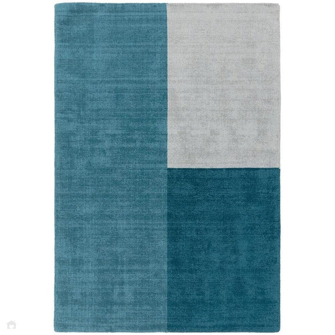 Blox Modern Plain Geometric Colour Block Hand-Woven Textured Low Profile Sheared Wool Loop Pile Teal/Grey Rug-Asiatic Carpets-Rug Love - The Most Loved Rug Store