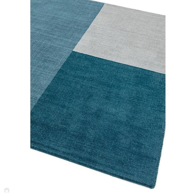 Blox Modern Plain Geometric Colour Block Hand-Woven Textured Low Profile Sheared Wool Loop Pile Teal/Grey Rug-Asiatic Carpets-Rug Love - The Most Loved Rug Store