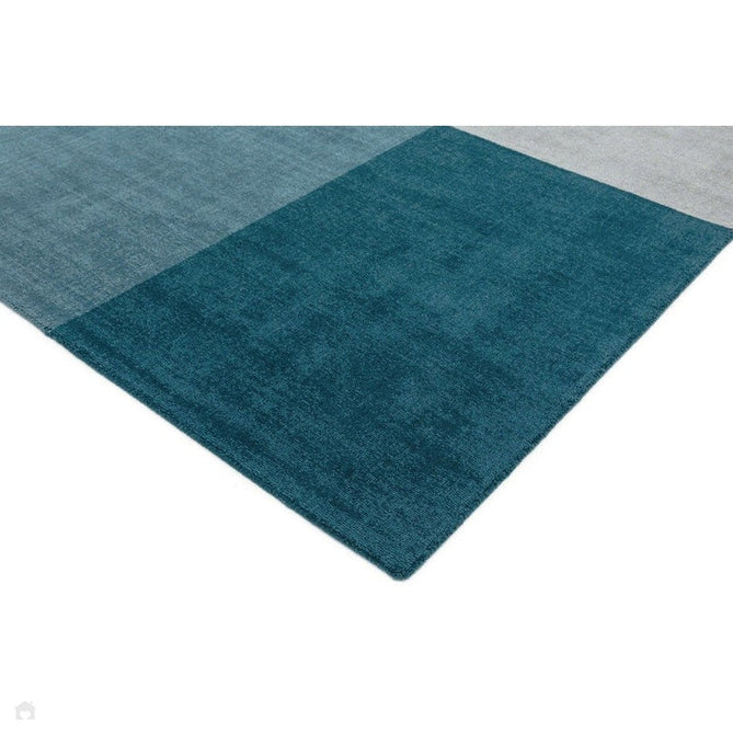 Blox Modern Plain Geometric Colour Block Hand-Woven Textured Low Profile Sheared Wool Loop Pile Teal/Grey Rug-Asiatic Carpets-Rug Love - The Most Loved Rug Store