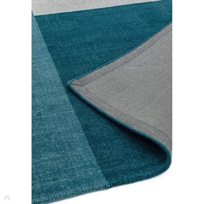Blox Modern Plain Geometric Colour Block Hand-Woven Textured Low Profile Sheared Wool Loop Pile Teal/Grey Rug-Asiatic Carpets-Rug Love - The Most Loved Rug Store